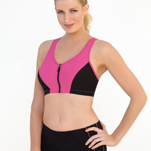 Set of 3! 32D Glamorise SPORT Bra (HIGH-IMPACT) Pink (RACERBACK) T-Back Zip NEW - Picture 15 of 16